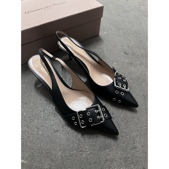 Gianvito Rossi Vitello Glove Slingback Pump Heels Black